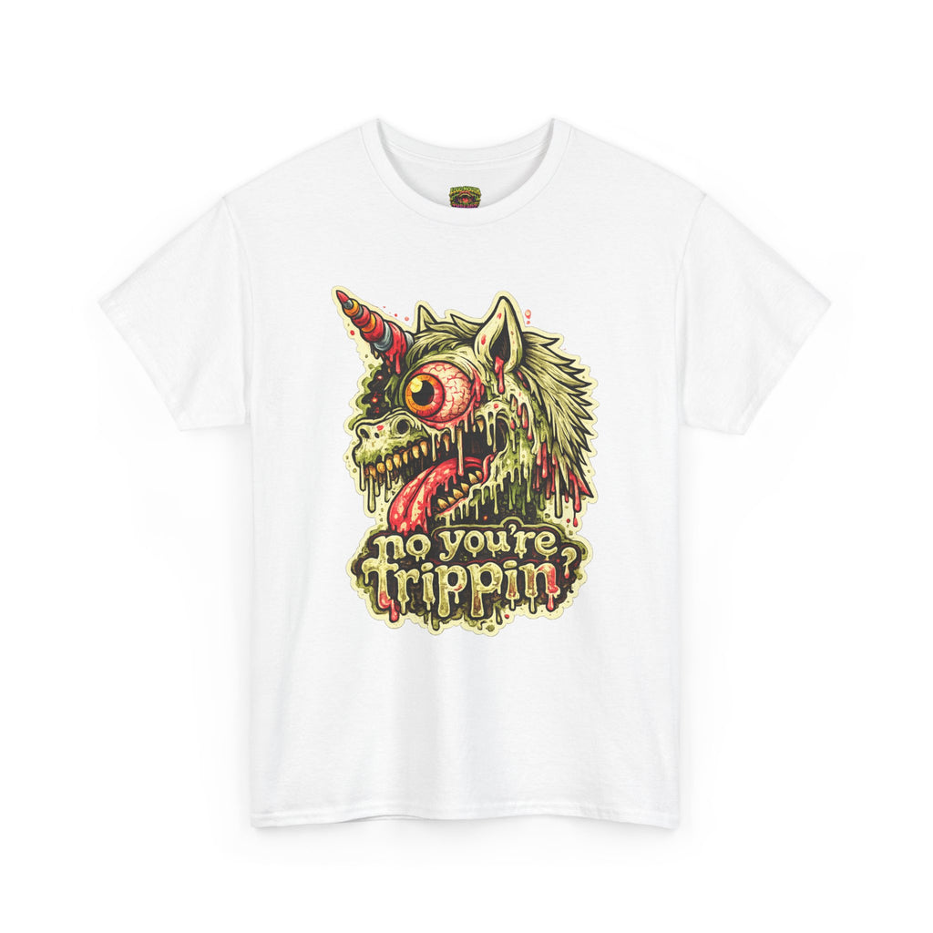 Graphic Tee — 'No You're Trippin' Grotesque Unicorn Skull Shirt