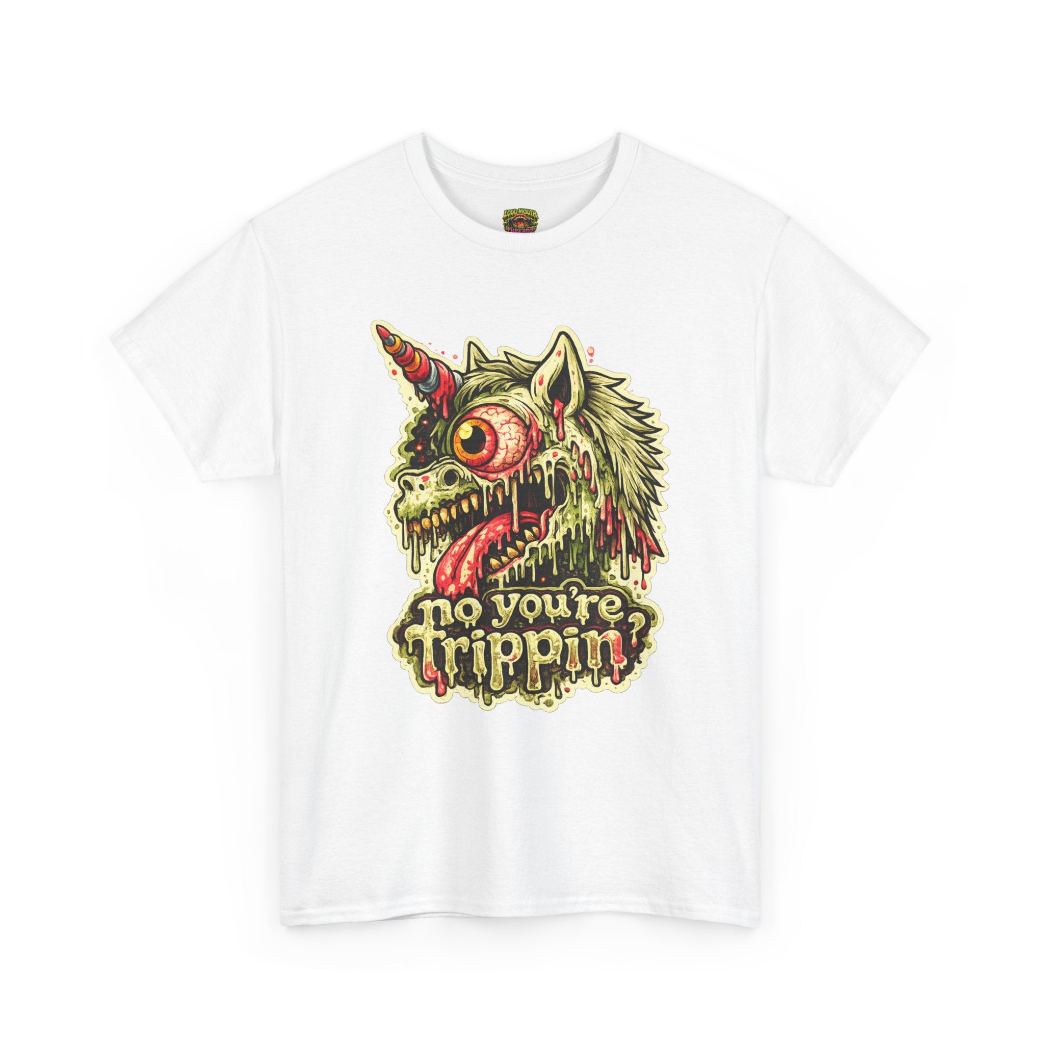Graphic Tee — 'No You're Trippin' Grotesque Unicorn Skull Shirt