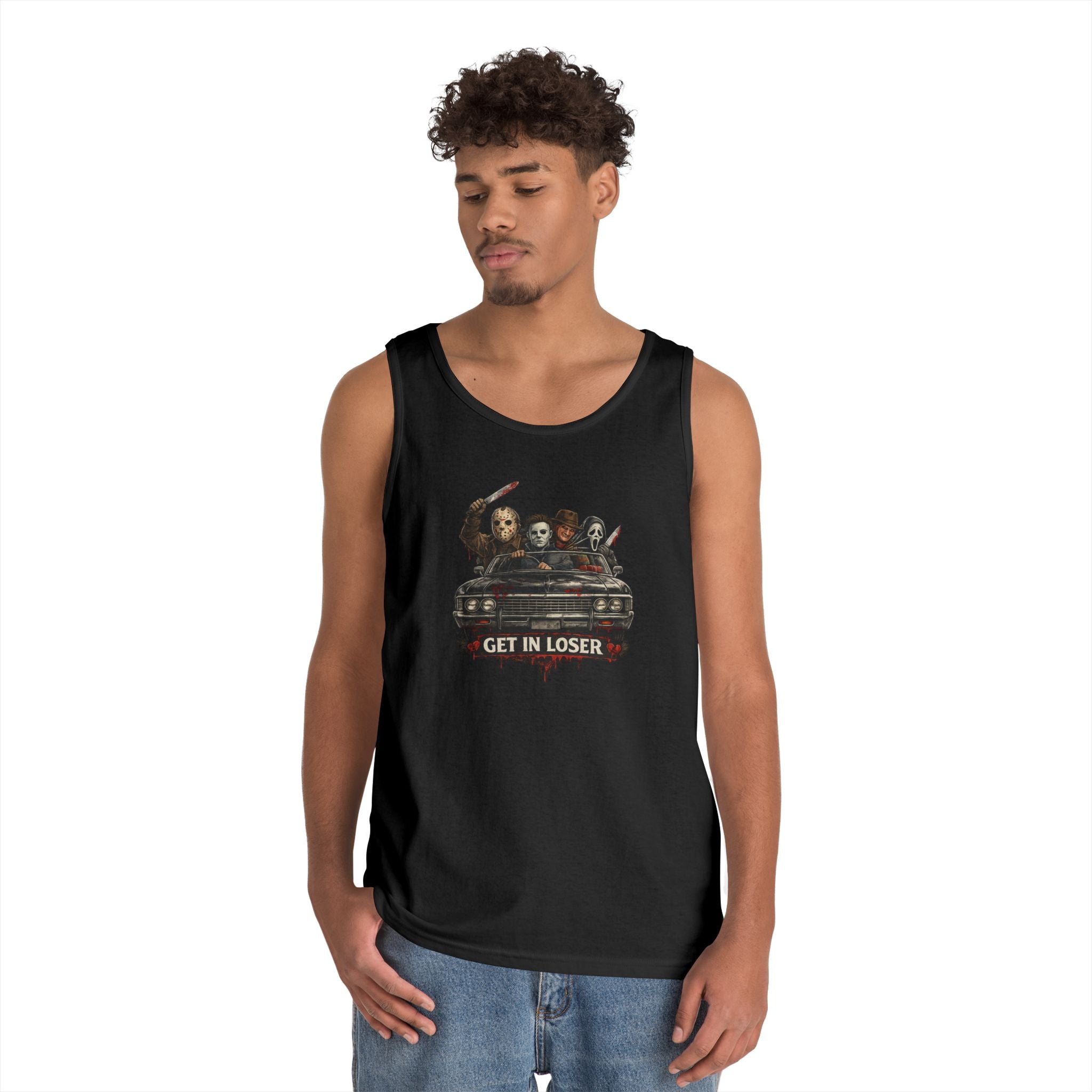 Horror Icons Tank Top — 'Get in Loser' Car Design