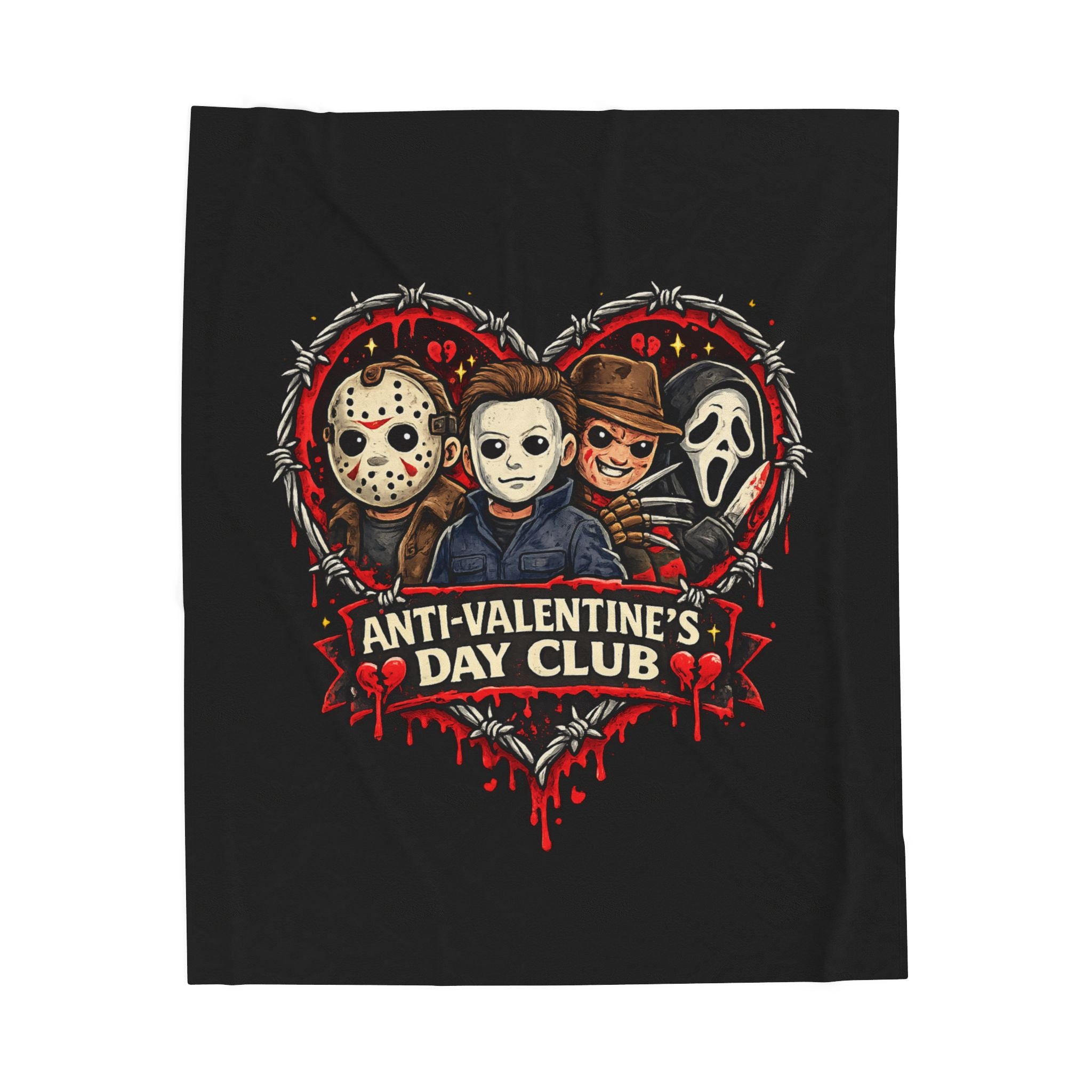 Anti-Valentine's Day Club Plush Blanket — Horror Icons Jason, Michael, Freddy & Ghostface