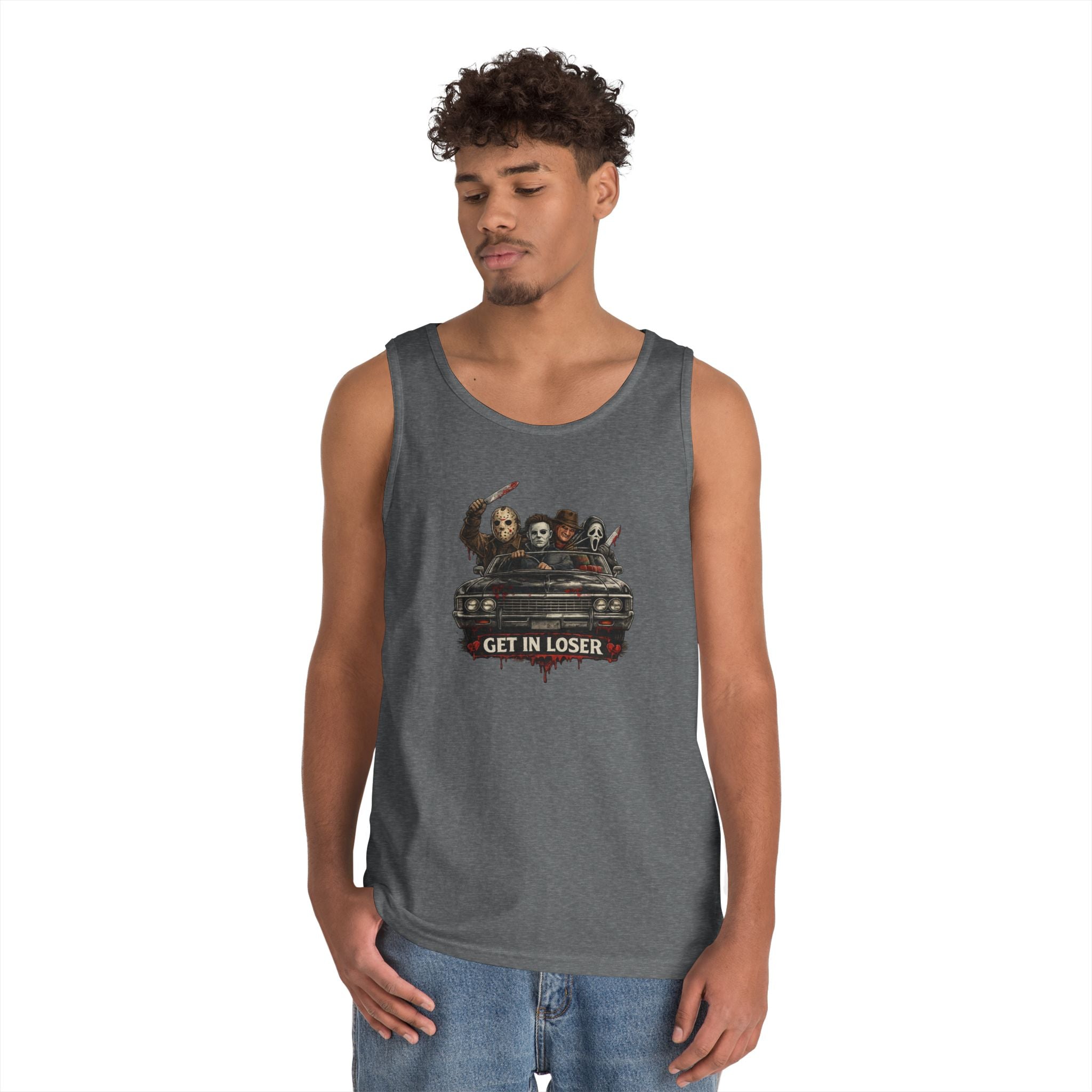 Horror Icons Tank Top — 'Get in Loser' Car Design