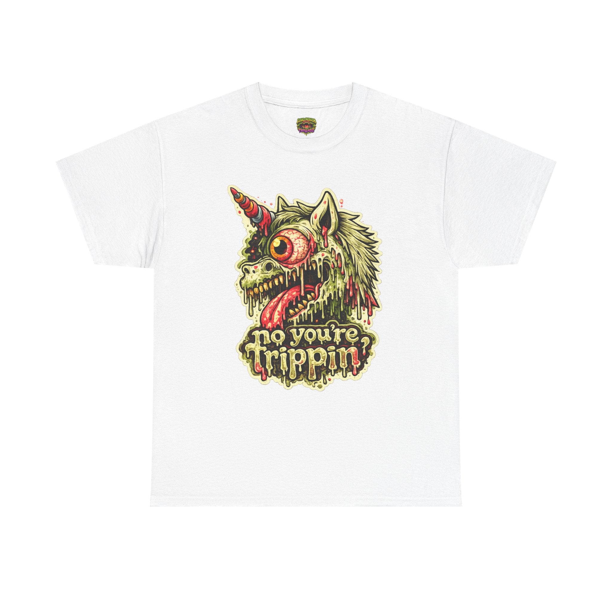 Graphic Tee — 'No You're Trippin' Grotesque Unicorn Skull Shirt
