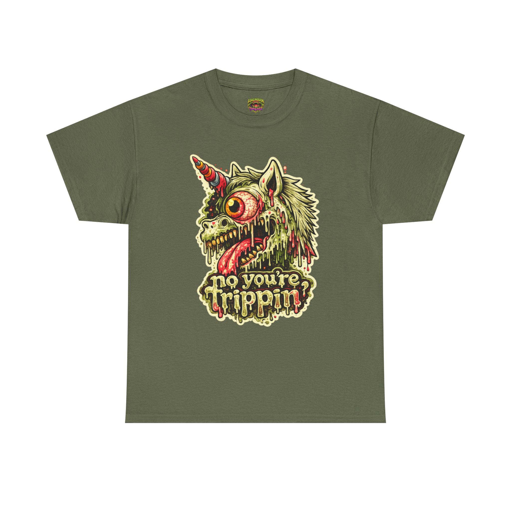 Graphic Tee — 'No You're Trippin' Grotesque Unicorn Skull Shirt
