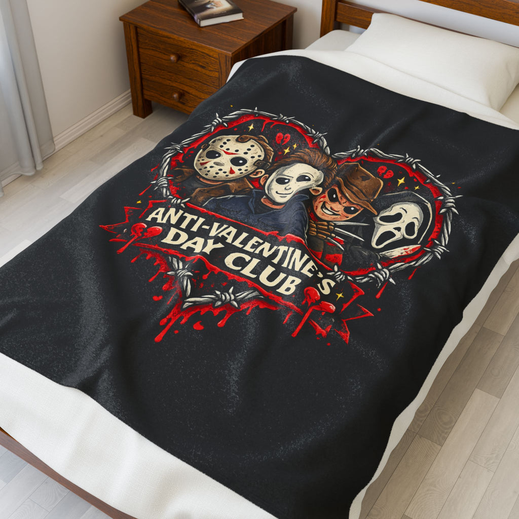 Anti-Valentine's Day Club Plush Blanket — Horror Icons Jason, Michael, Freddy & Ghostface