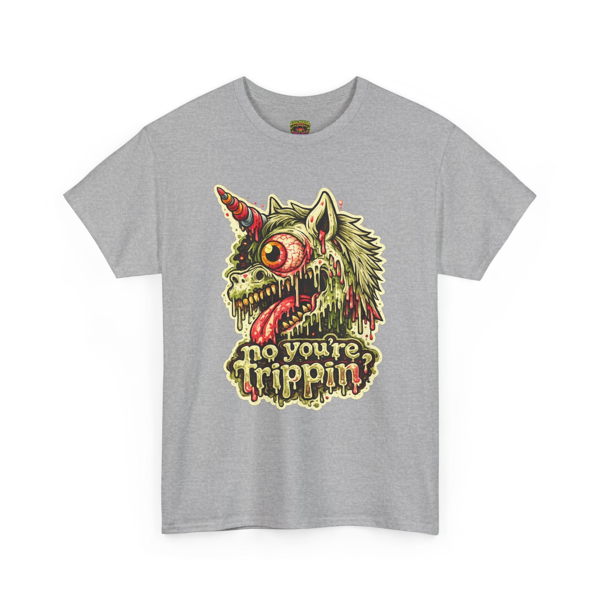 Graphic Tee — 'No You're Trippin' Grotesque Unicorn Skull Shirt