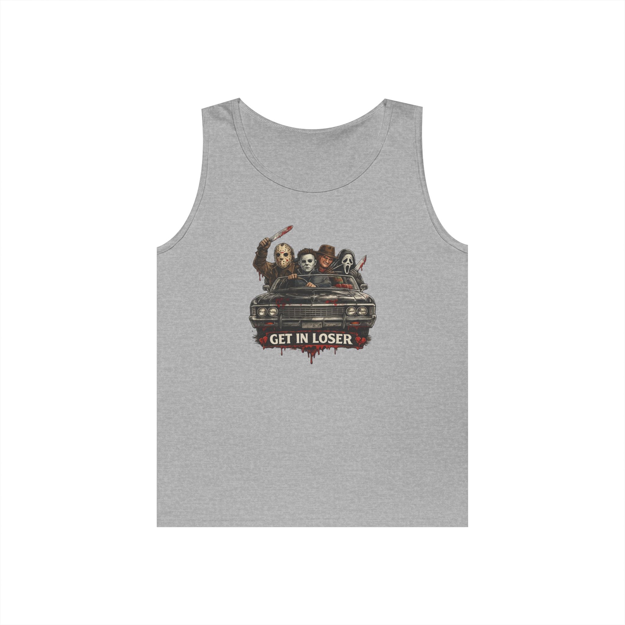Horror Icons Tank Top — 'Get in Loser' Car Design