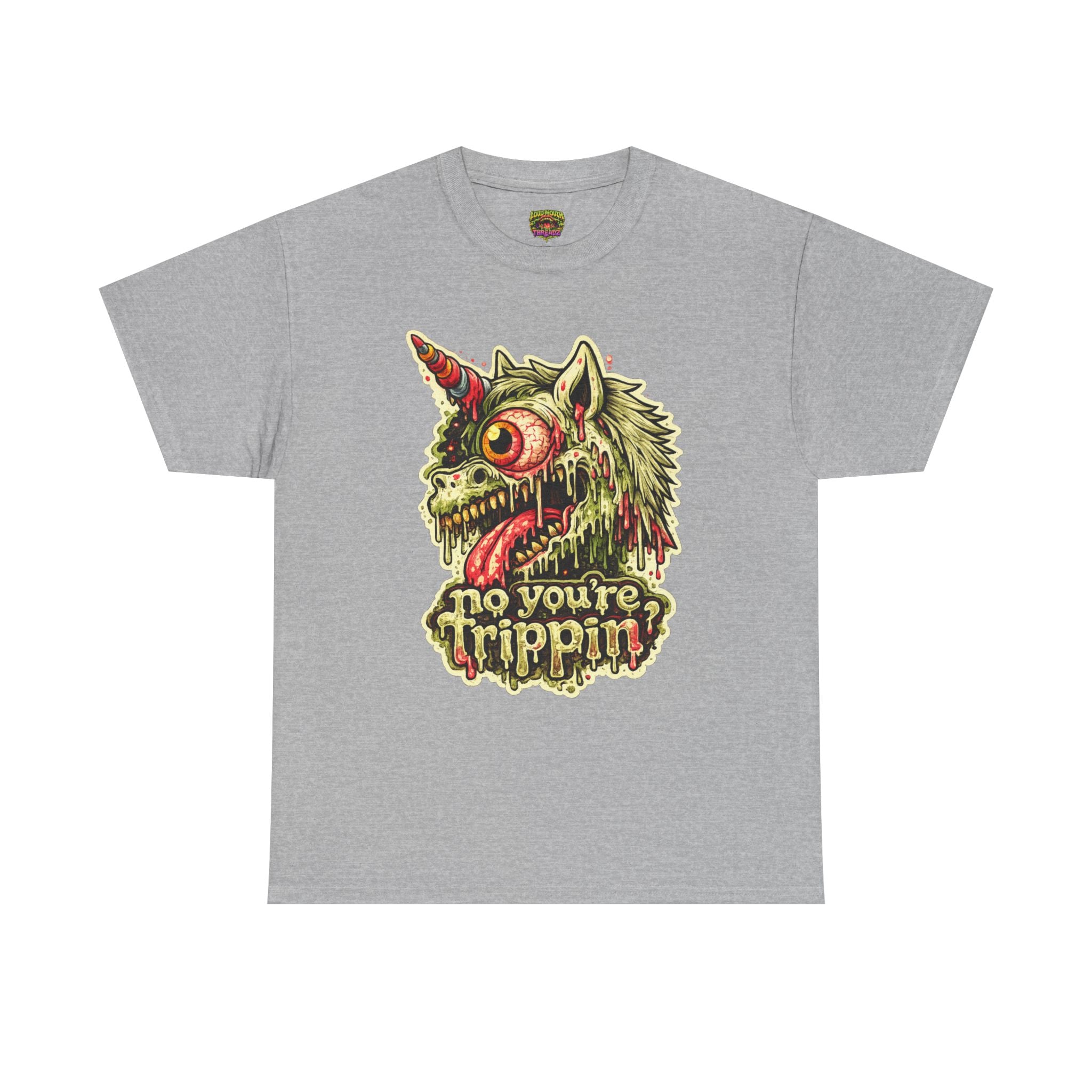 Graphic Tee — 'No You're Trippin' Grotesque Unicorn Skull Shirt