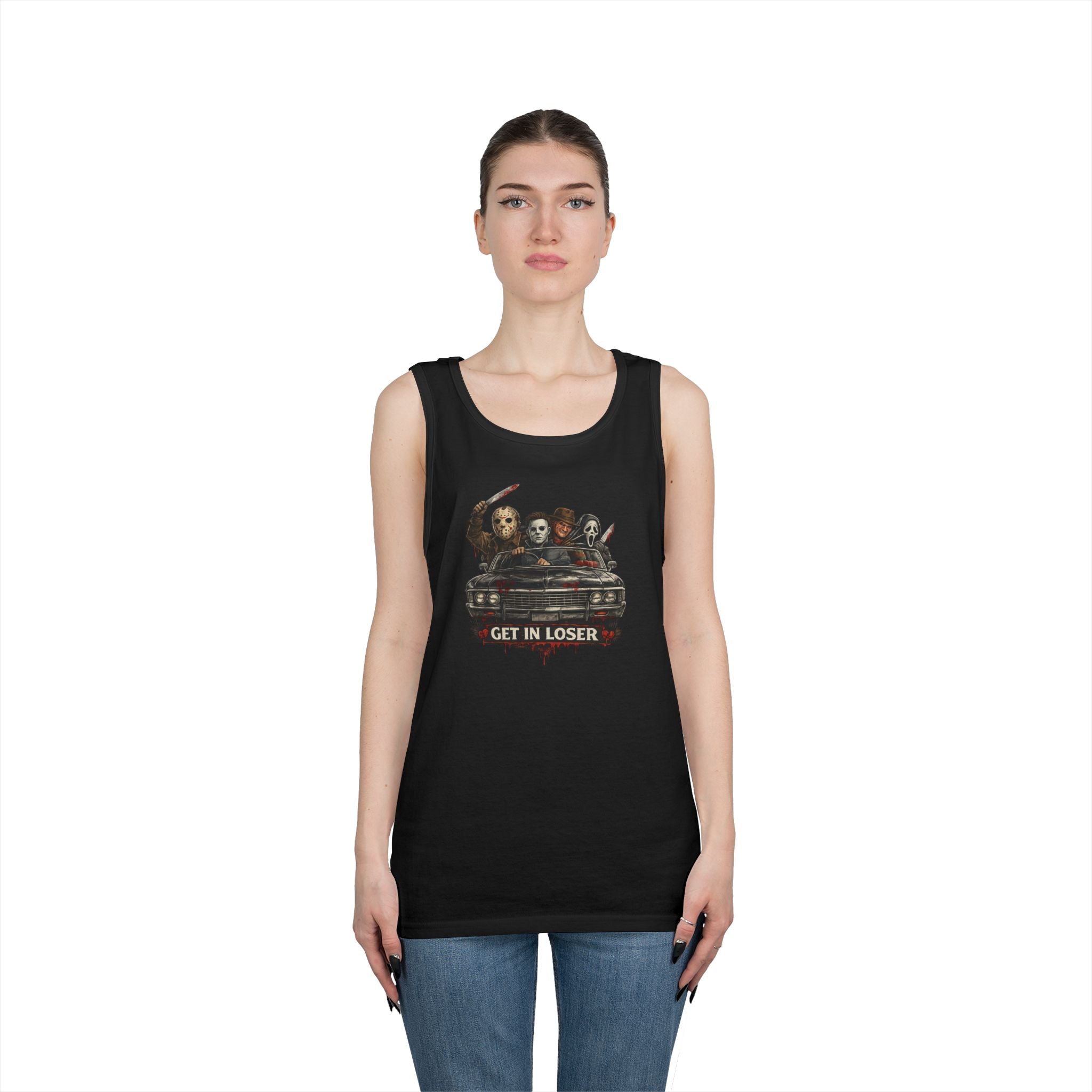 Horror Icons Tank Top — 'Get in Loser' Car Design
