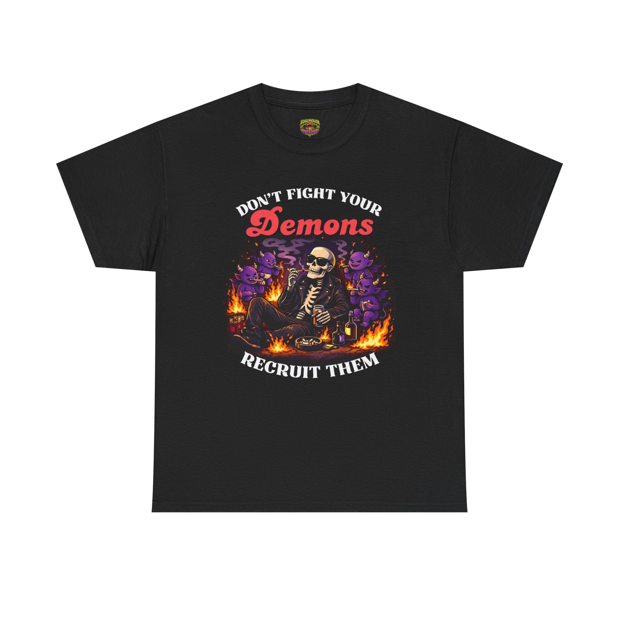 Don’t Fight Your Demons Skeleton Tee — 'Recruit Them' Gothic Horror T-Shirt