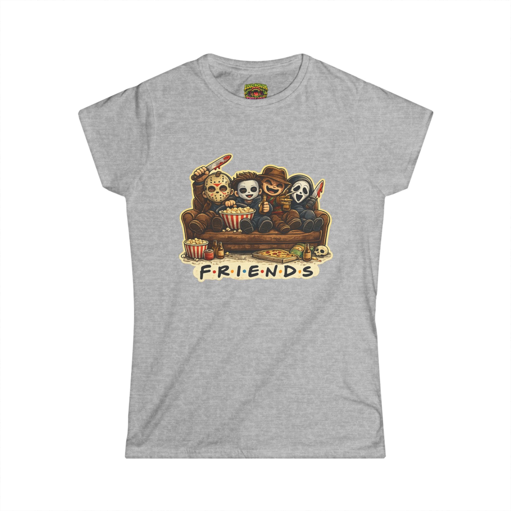 Horror Icons "Friends" Tee — Cute Spooky Movie Mashup Women's T‑Shirt