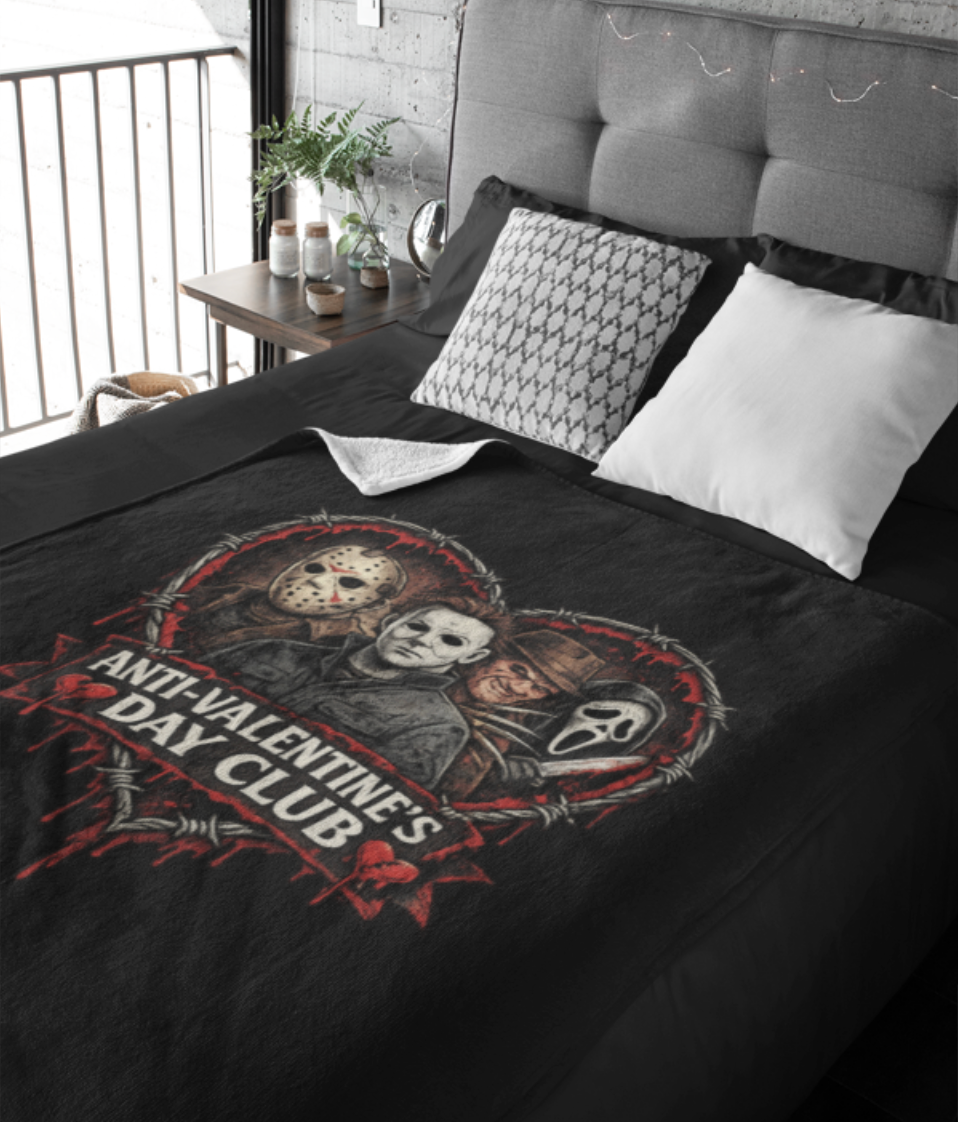 Anti-Valentine's Day Club Plush Blanket — Horror Icons Jason, Michael, Freddy & Ghostface