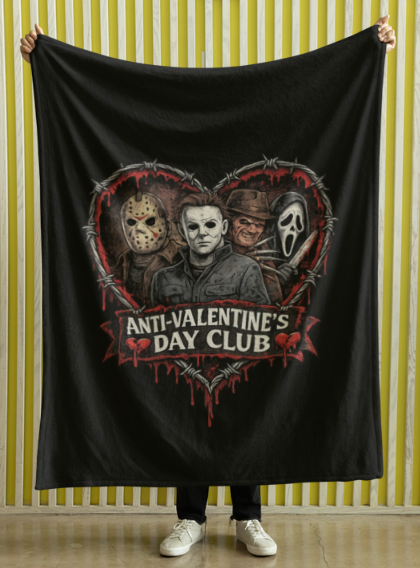 Anti-Valentine's Day Club Plush Blanket — Horror Icons Jason, Michael, Freddy & Ghostface