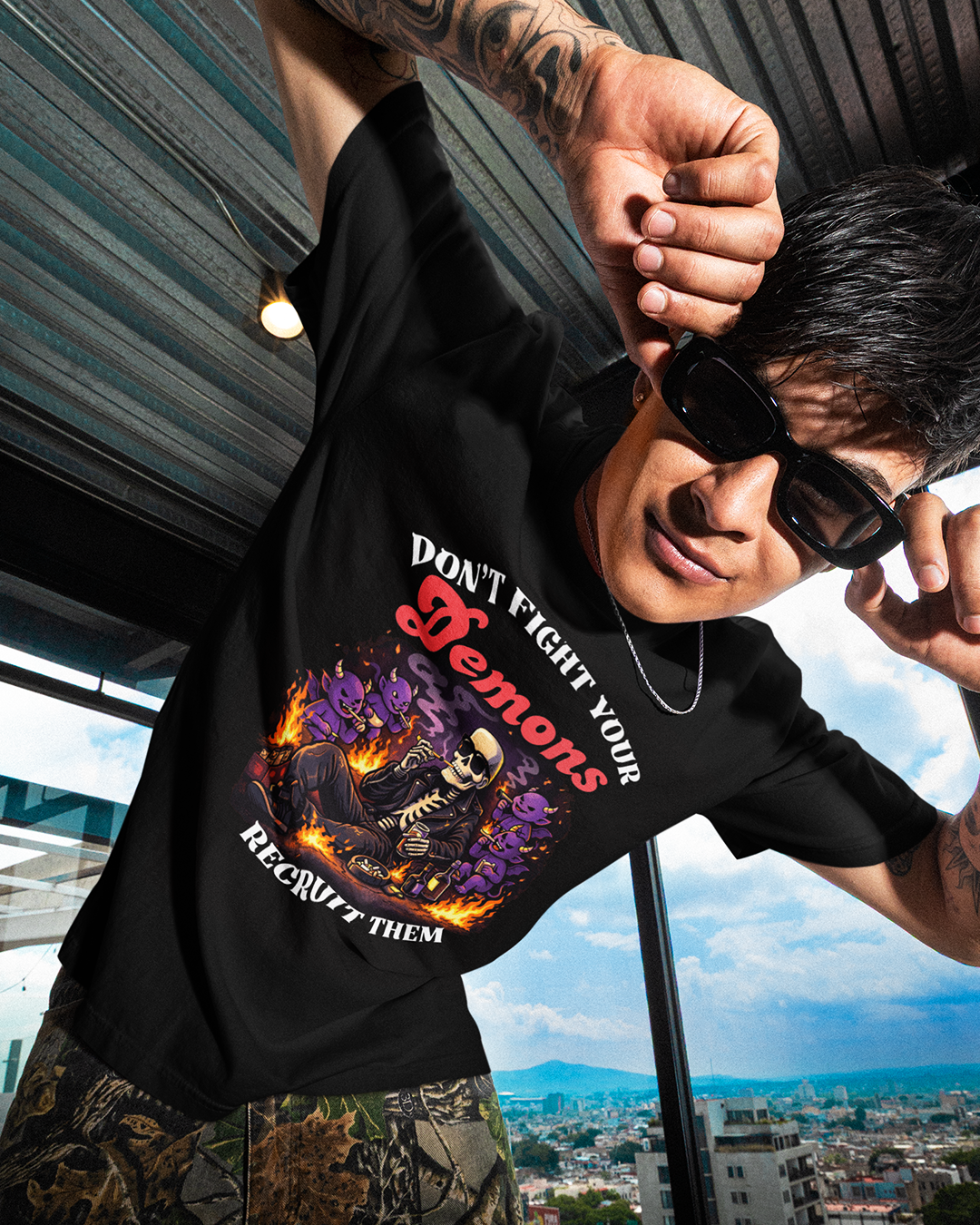 Don’t Fight Your Demons Skeleton Tee — 'Recruit Them' Gothic Horror T-Shirt