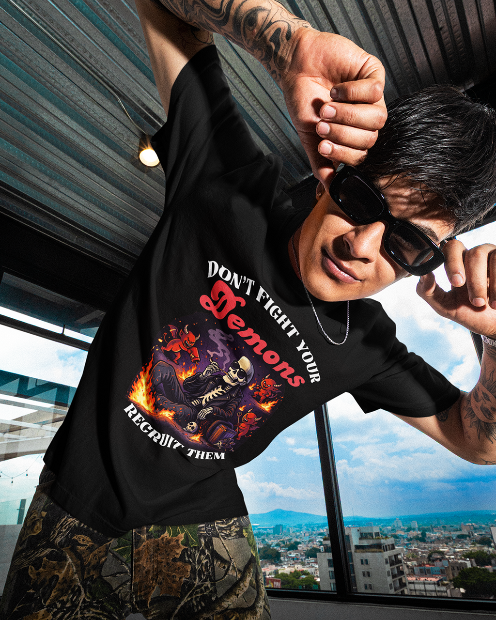Don't Fight Your Demons Skeleton T-Shirt — Recruit Them Graphic Tee