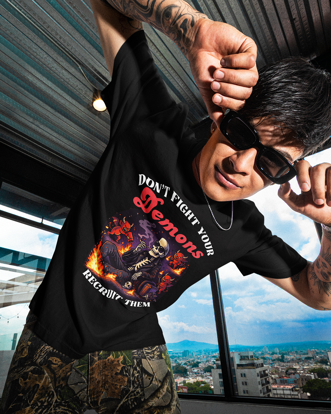 Don't Fight Your Demons Skeleton T-Shirt — Recruit Them Graphic Tee