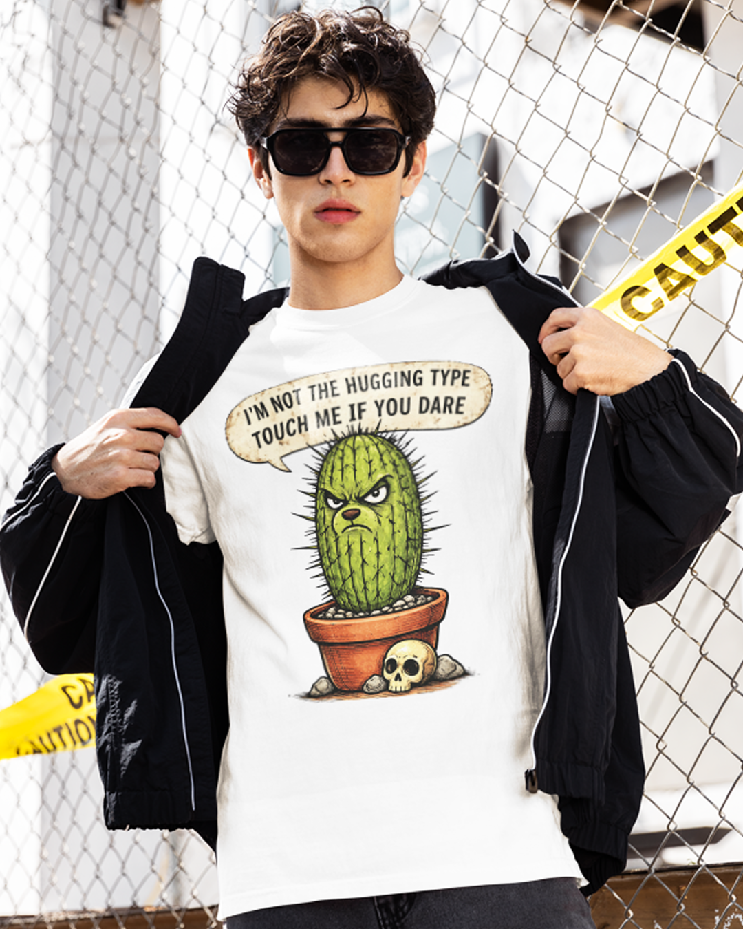 Cactus Humor T-Shirt — "I'm Not the Hugging Type, Touch Me If You Dare" Graphic Tee