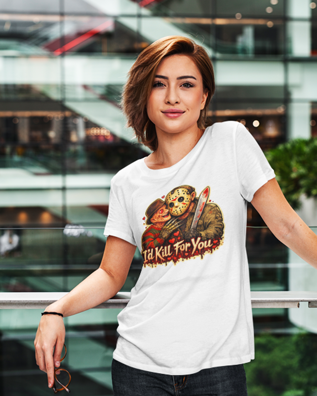 Horror Couple Tee — "I'd Kill For You" Graphic Women's Shirt