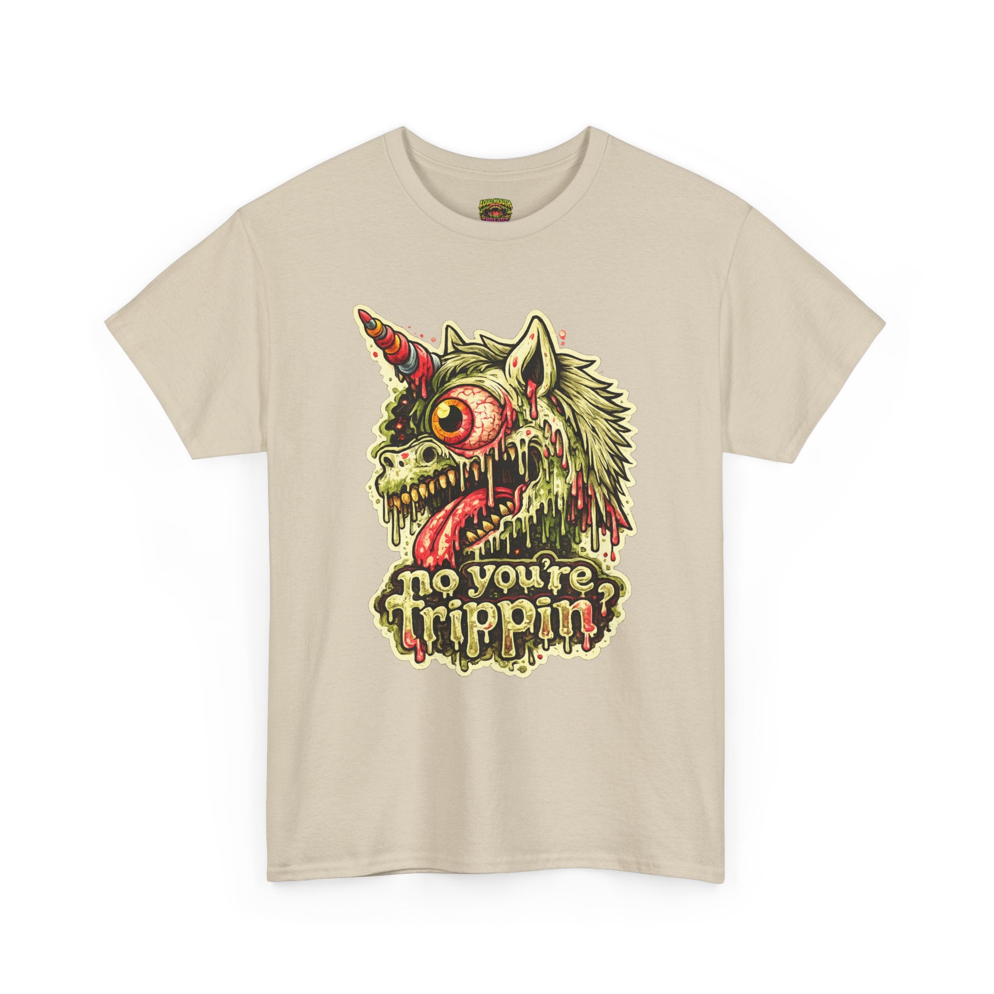 Graphic Tee — 'No You're Trippin' Grotesque Unicorn Skull Shirt