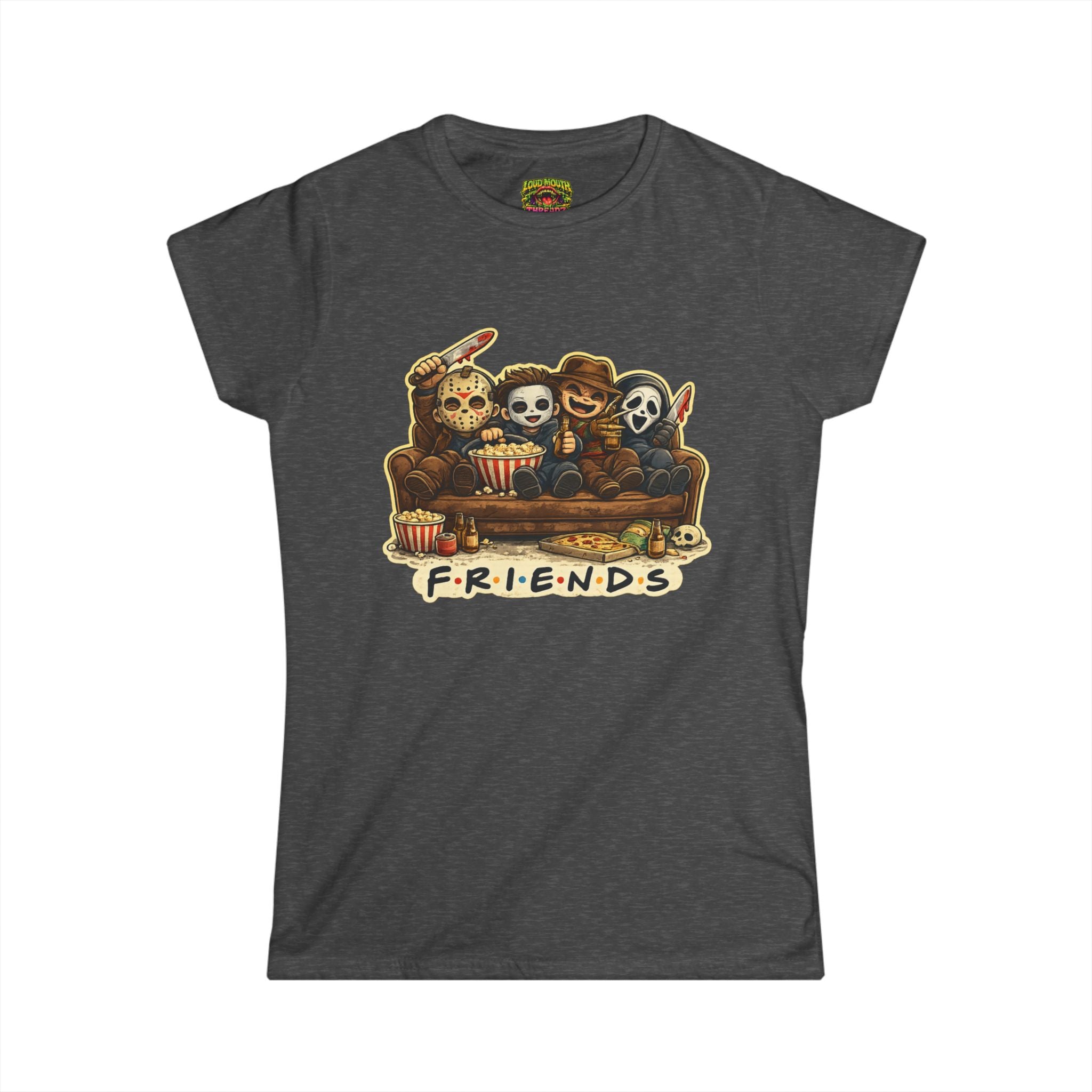 Horror Icons "Friends" Tee — Cute Spooky Movie Mashup Women's T‑Shirt