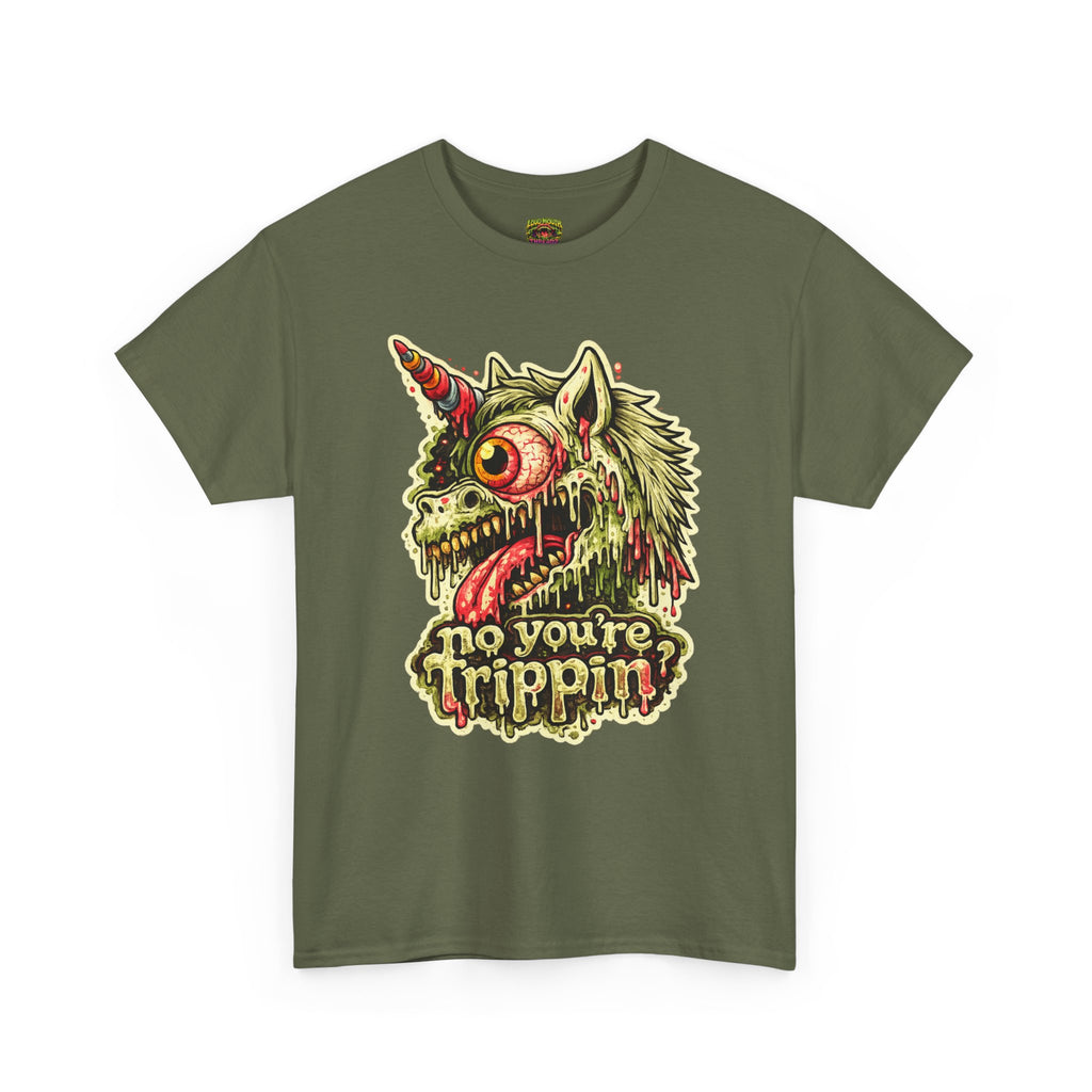 Graphic Tee — 'No You're Trippin' Grotesque Unicorn Skull Shirt
