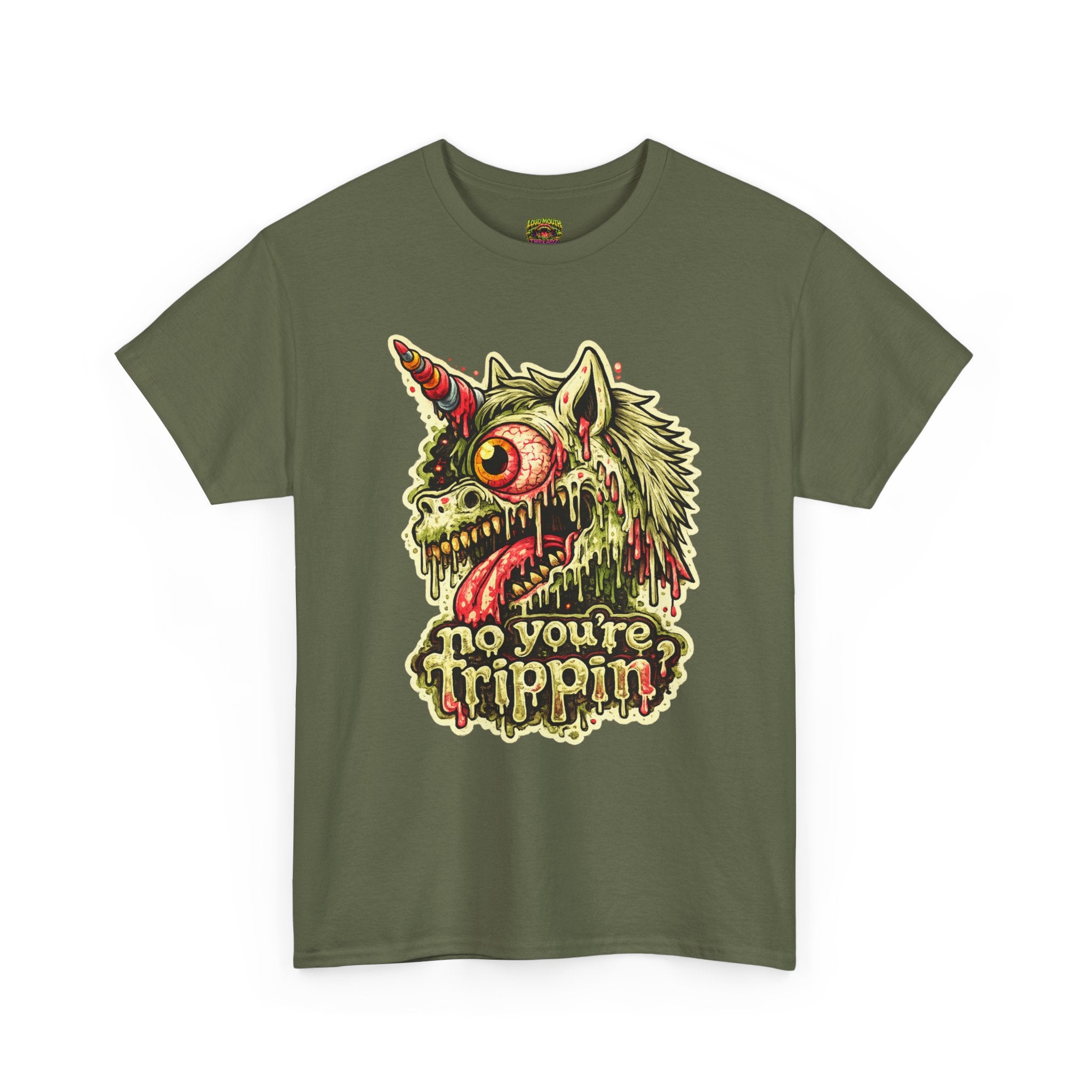 Graphic Tee — 'No You're Trippin' Grotesque Unicorn Skull Shirt
