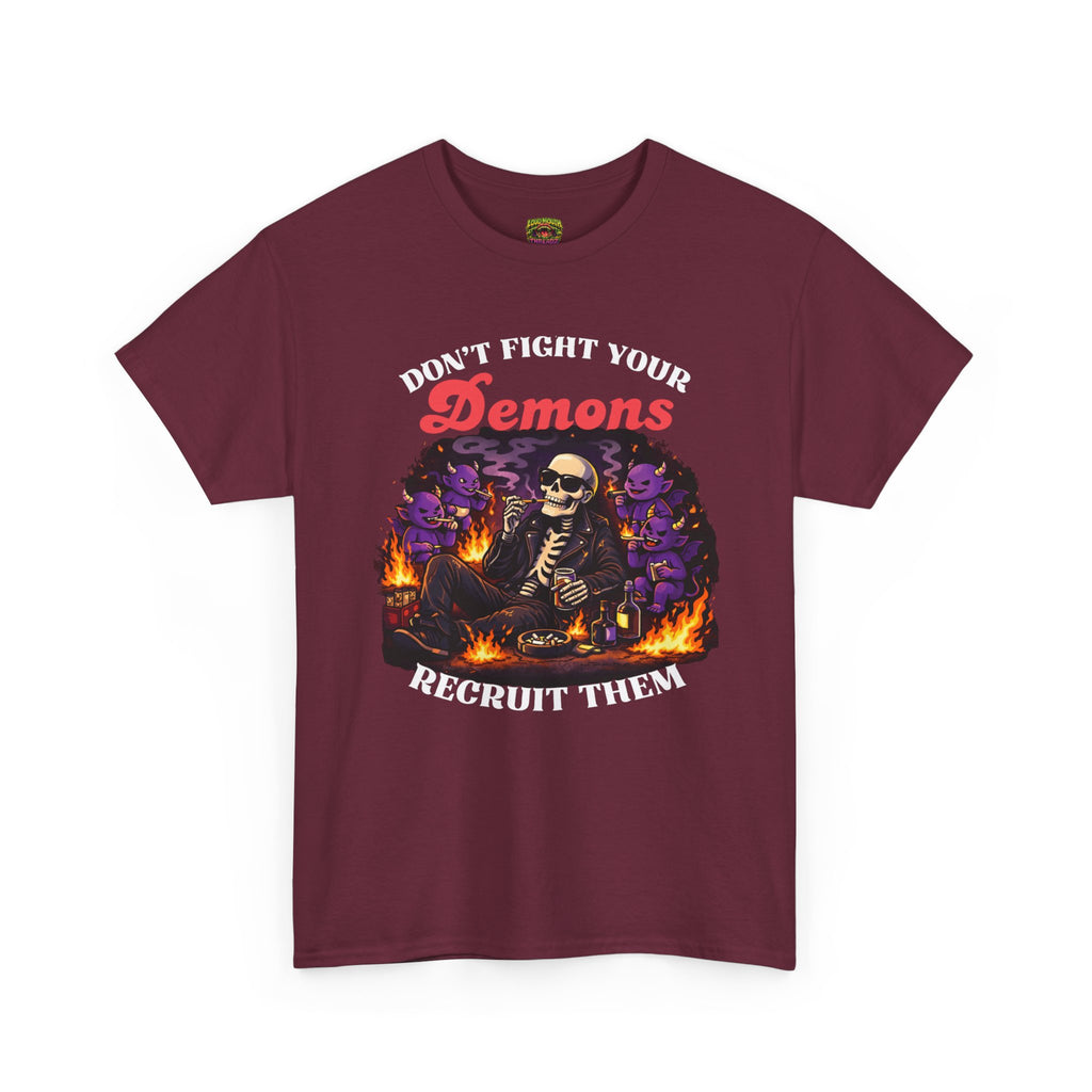 Don’t Fight Your Demons Skeleton Tee — 'Recruit Them' Gothic Horror T-Shirt