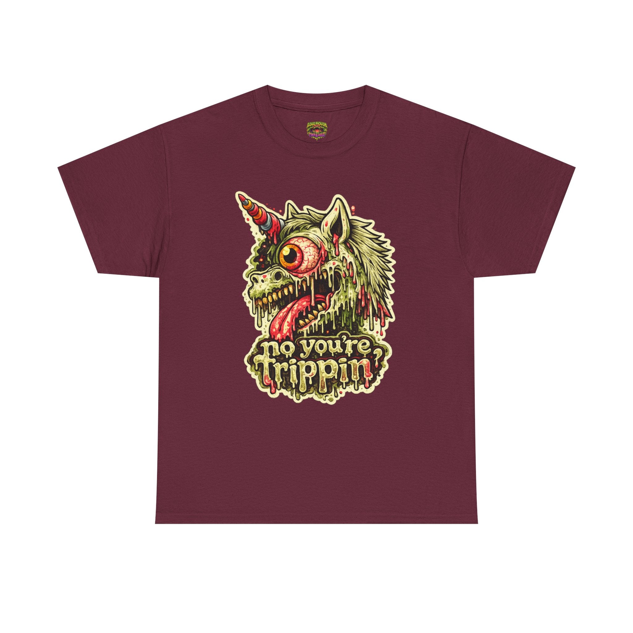 Graphic Tee — 'No You're Trippin' Grotesque Unicorn Skull Shirt