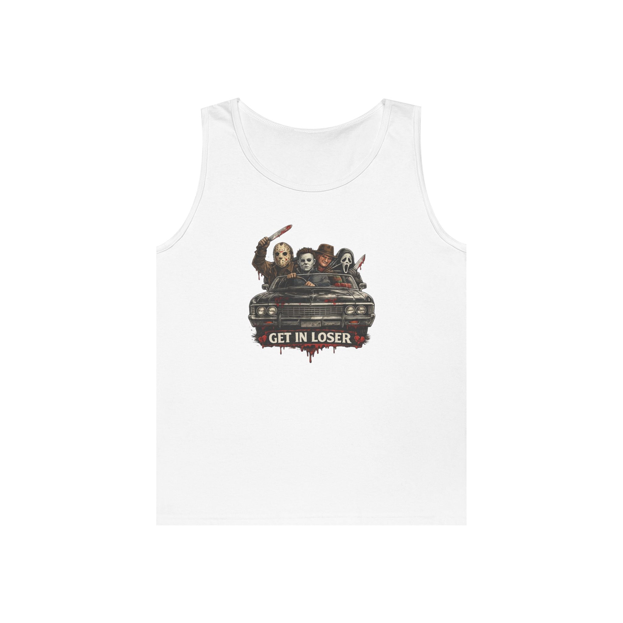 Horror Icons Tank Top — 'Get in Loser' Car Design
