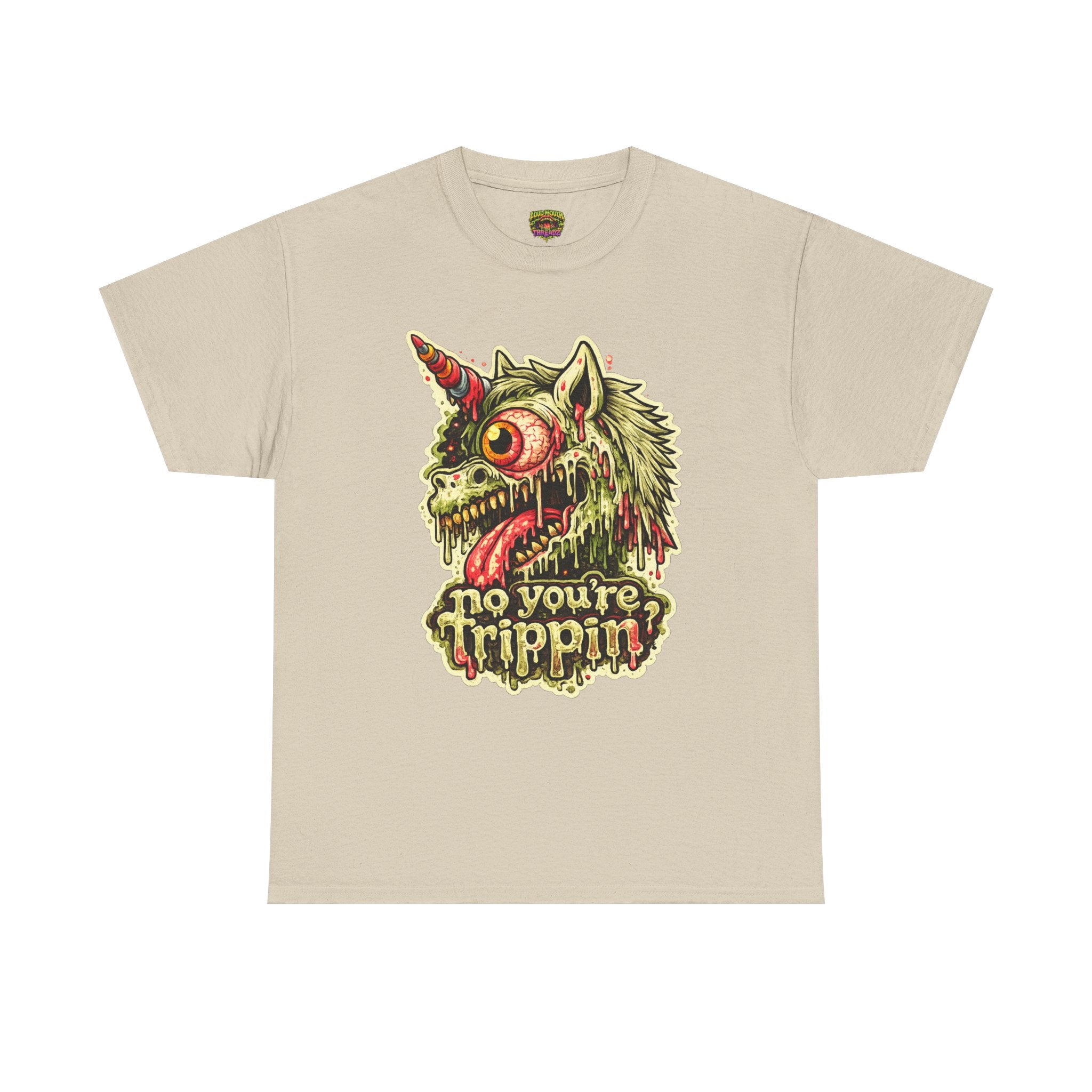 Graphic Tee — 'No You're Trippin' Grotesque Unicorn Skull Shirt